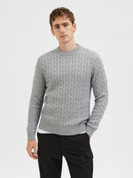 SELECTED HOMME Struktur Zopf Pullover Medium Grey Melange