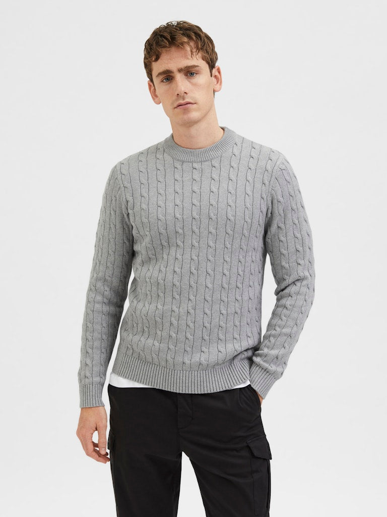 SELECTED HOMME Struktur Zopf Pullover Medium Grey Melange