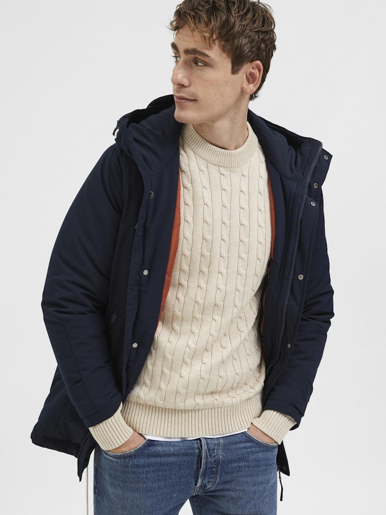 SELECTED HOMME Struktur Zopf Pullover Bone White