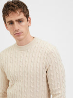 SELECTED HOMME Struktur Zopf Pullover Bone White