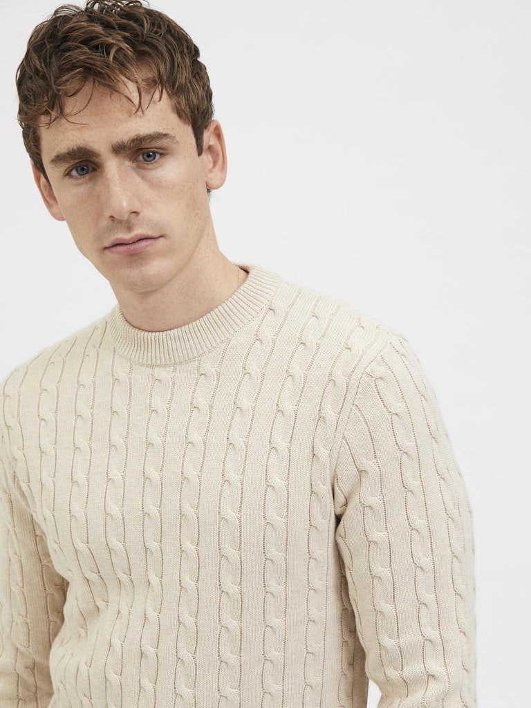 SELECTED HOMME Struktur Zopf Pullover Bone White