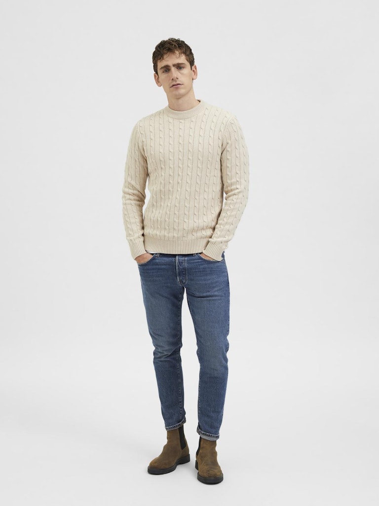 SELECTED HOMME Struktur Zopf Pullover Bone White