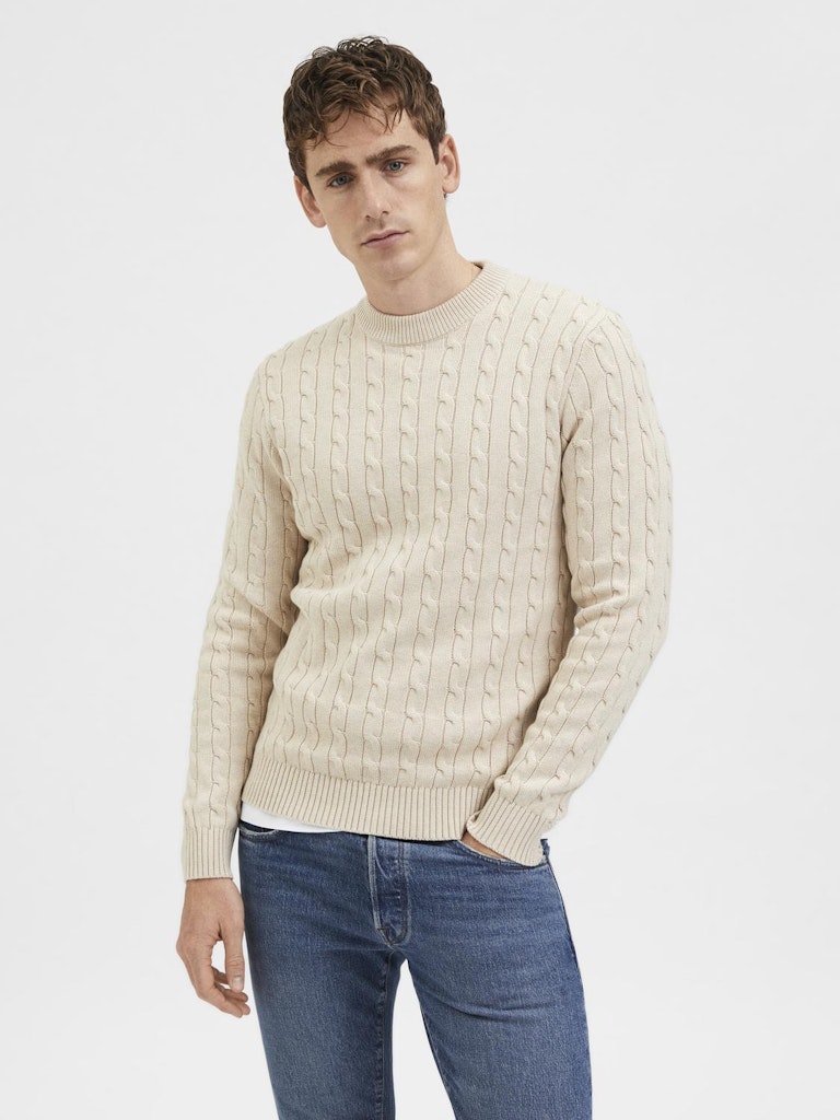 SELECTED HOMME Struktur Zopf Pullover Bone White