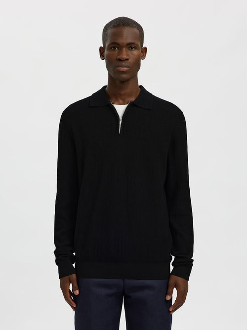 SELECTED HOMME Dünner Strick Polo Pullover Black
