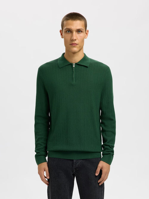 SELECTED HOMME Dünner Strick Polo Pullover Dark Green