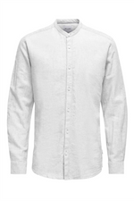 ONLY & SONS Leinen Stehkragen Hemd White