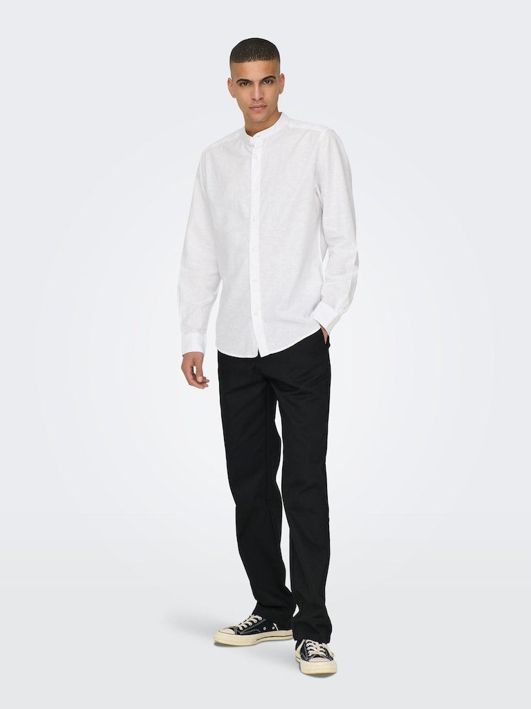 ONLY & SONS Leinen Stehkragen Hemd White