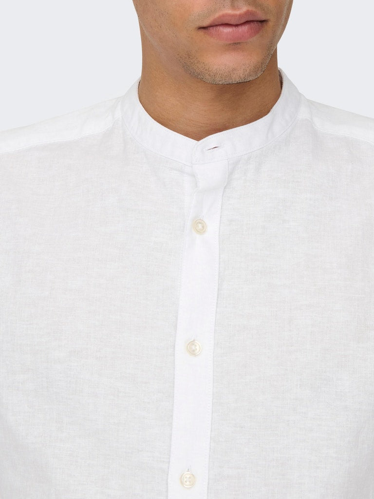 ONLY & SONS Leinen Stehkragen Hemd White